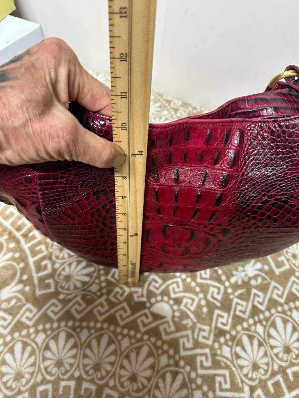 Brahmin Jacqueline Croc-Embossed Hobo in Wine Red